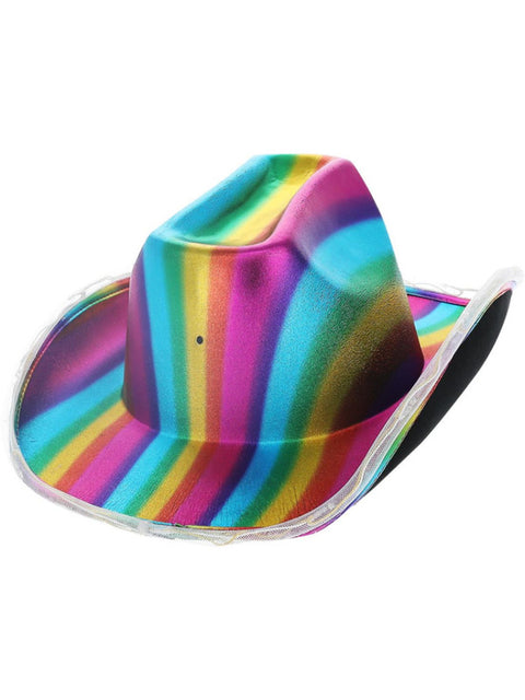 LED Light Up Metallic Cowboy Hat, Rainbow Dress Loud