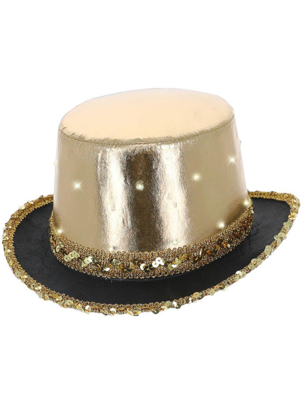 LED Light Up Metallic Top Hat, Gold Dress Loud