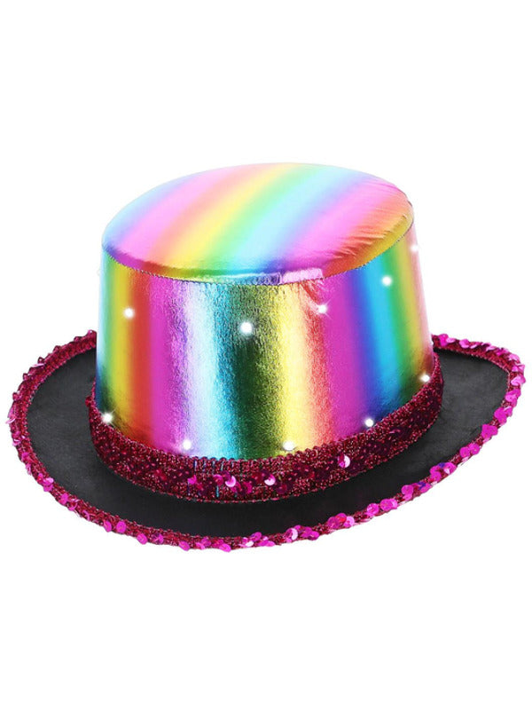 LED Light Up Metallic Top Hat, Rainbow Dress Loud