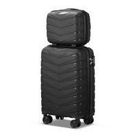 V-striped 2-piece suitcase with PP handbag PP trolley case 14in 20in PP iron trolley classic colour - black (grained pattern) Dress Loud