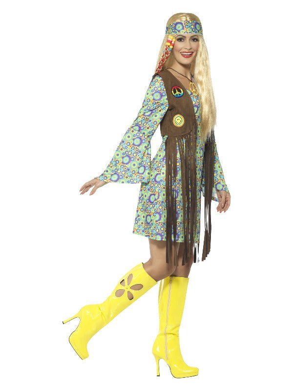60s Hippie Chick Costume, with Dress, Multi-Colour Dress Loud