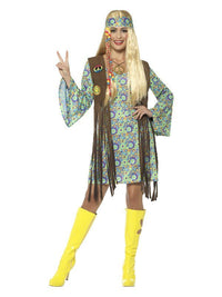 60s Hippie Chick Costume, with Dress, Multi-Colour Dress Loud