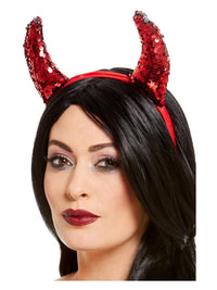 Reversible Sequin Devil Horns, Red Dress Loud