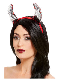 Reversible Sequin Devil Horns, Red Dress Loud