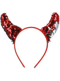Reversible Sequin Devil Horns, Red Dress Loud