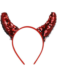 Reversible Sequin Devil Horns, Red Dress Loud