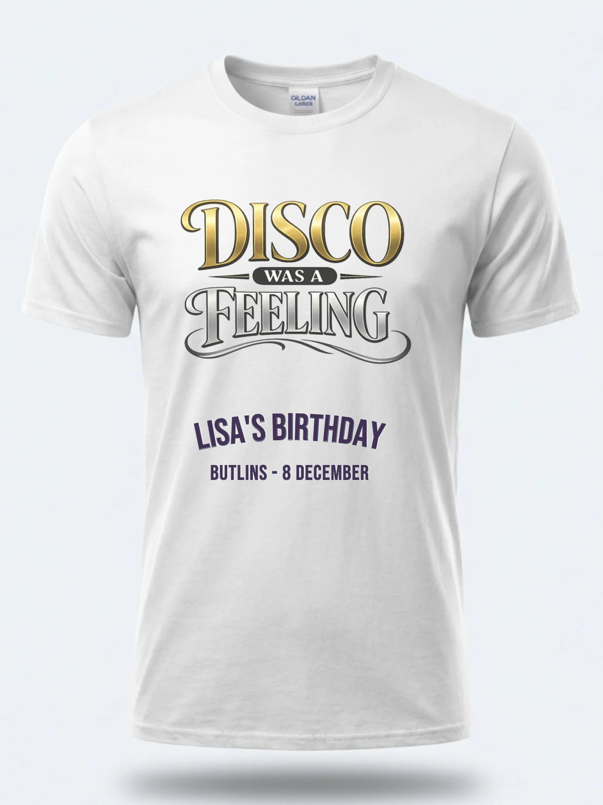 Personalised We Love the 70s Big Weekender Tee — white tee, front view