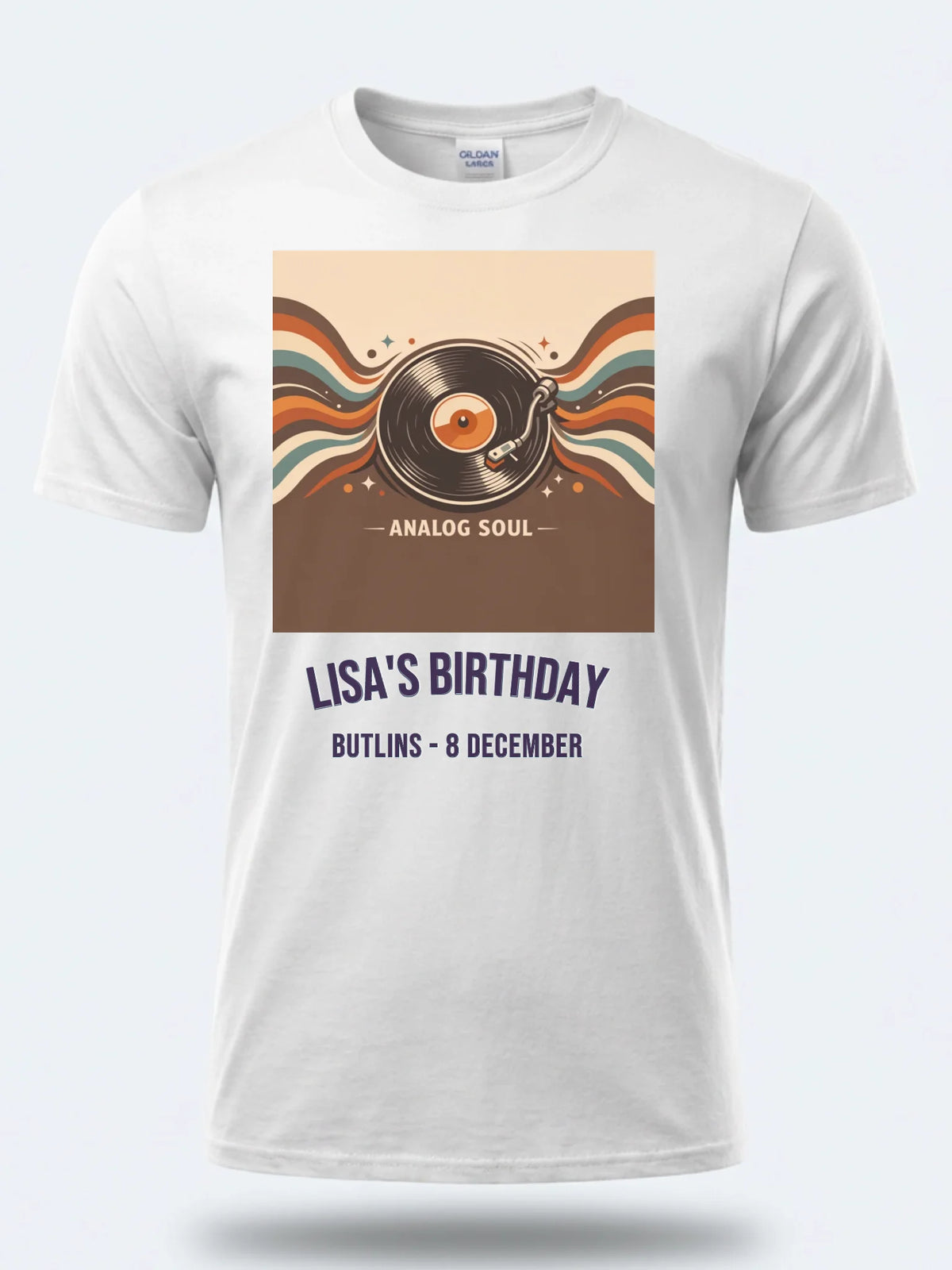 Personalised We Love the 70s Big Weekender Tee — white tee, front view