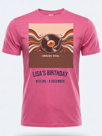 Personalised We Love the 70s Big Weekender Tee — pink tee, front view
