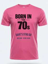 Personalised We Love the 70s Big Weekender Tee — pink tee, front view