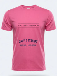 Personalised We Love the 70s Big Weekender Tee — pink tee, front view