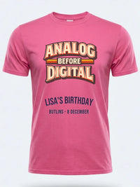 Personalised We Love the 70s Big Weekender Tee — pink tee, front view