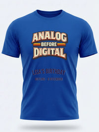 Personalised We Love the 70s Big Weekender Tee — royal blue tee, front view