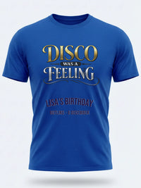 Personalised We Love the 70s Big Weekender Tee — royal blue tee, front view