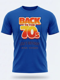 Personalised We Love the 70s Big Weekender Tee — royal blue tee, front view