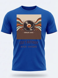 Personalised We Love the 70s Big Weekender Tee — royal blue tee, front view