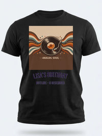 Personalised We Love the 70s Big Weekender Tee — black tee, front view