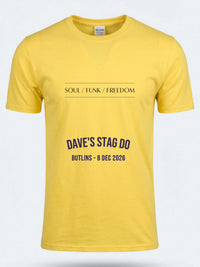 Personalised We Love the 70s Big Weekender Tee — daisy yellow tee, front view