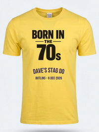 Personalised We Love the 70s Big Weekender Tee — daisy yellow tee, front view
