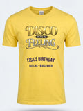 Personalised We Love the 70s Big Weekender Tee — daisy yellow tee, front view