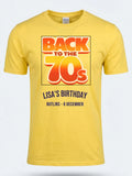 Personalised We Love the 70s Big Weekender Tee — daisy yellow tee, front view