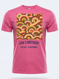 Personalised We Love the 70s Big Weekender Tee — pink tee, front view