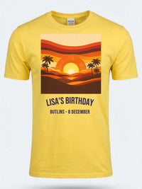 Personalised We Love the 70s Big Weekender Tee — daisy yellow tee, front view