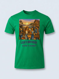 Personalised We Love the 70s Big Weekender Tee — irish green tee, front view