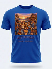 Personalised We Love the 70s Big Weekender Tee — royal blue tee, front view