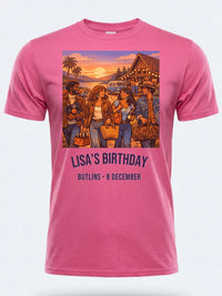 Personalised We Love the 70s Big Weekender Tee — pink tee, front view