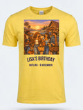 Personalised We Love the 70s Big Weekender Tee — daisy yellow tee, front view