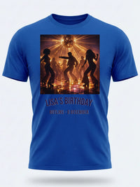 Personalised We Love the 70s Big Weekender Tee — royal blue tee, front view