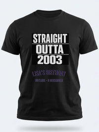 Personalised Back to 2000s Big Weekender Tee — black tee, front view