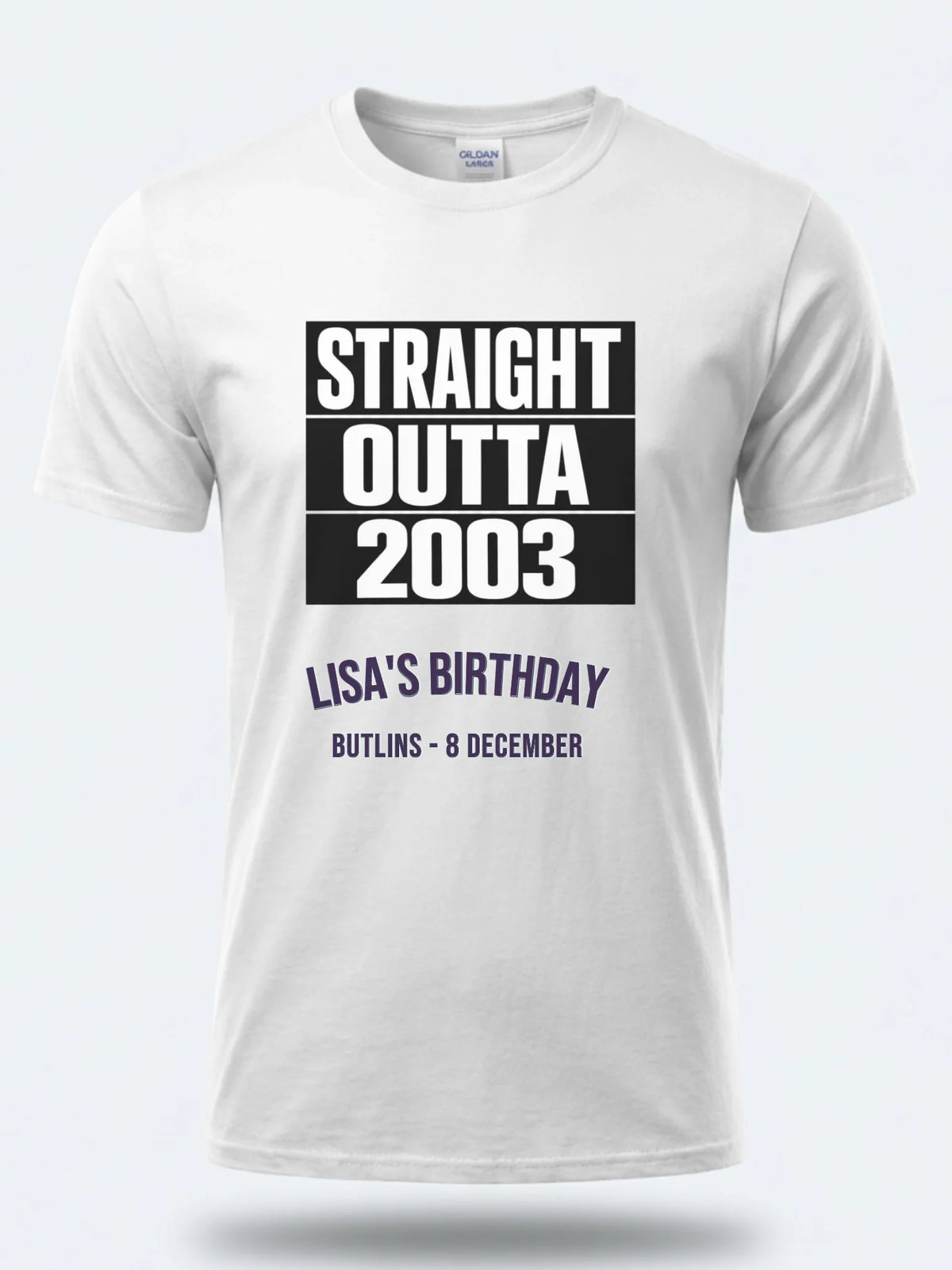 Personalised Back to 2000s Big Weekender Tee — white tee, front view
