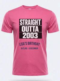 Personalised Back to 2000s Big Weekender Tee — pink tee, front view