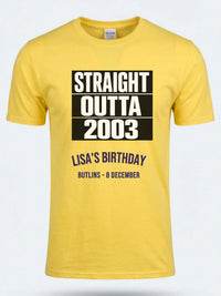 Personalised Back to 2000s Big Weekender Tee — daisy yellow tee, front view