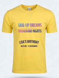 Personalised Back to 2000s Big Weekender Tee — daisy yellow tee, front view