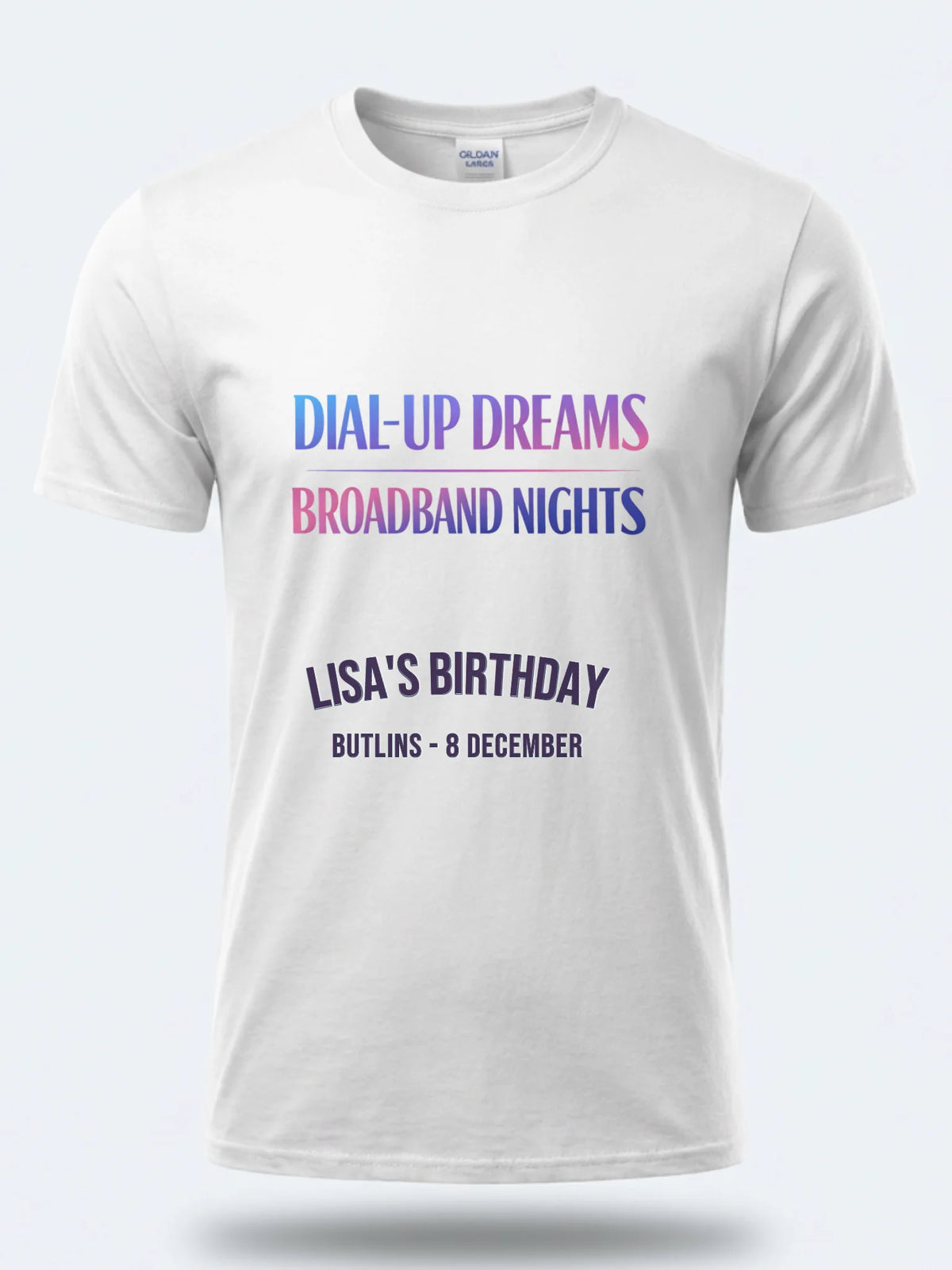 Personalised Back to 2000s Big Weekender Tee — white tee, front view