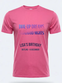Personalised Back to 2000s Big Weekender Tee — pink tee, front view