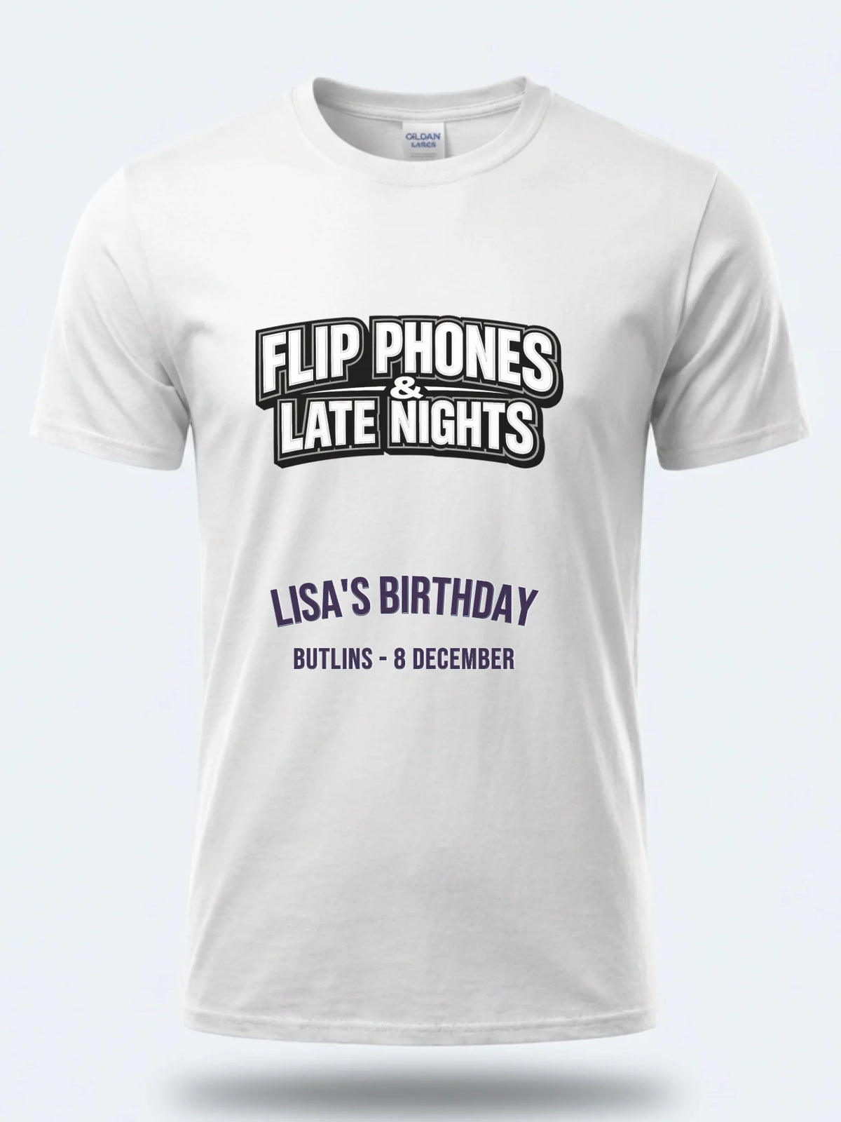 Personalised Back to 2000s Big Weekender Tee — white tee, front view