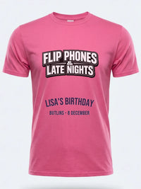 Personalised Back to 2000s Big Weekender Tee — pink tee, front view