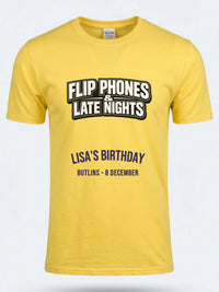 Personalised Back to 2000s Big Weekender Tee — daisy yellow tee, front view