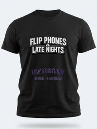 Personalised Back to 2000s Big Weekender Tee — black tee, front view