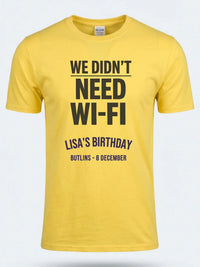 Personalised Back to 2000s Big Weekender Tee — daisy yellow tee, front view
