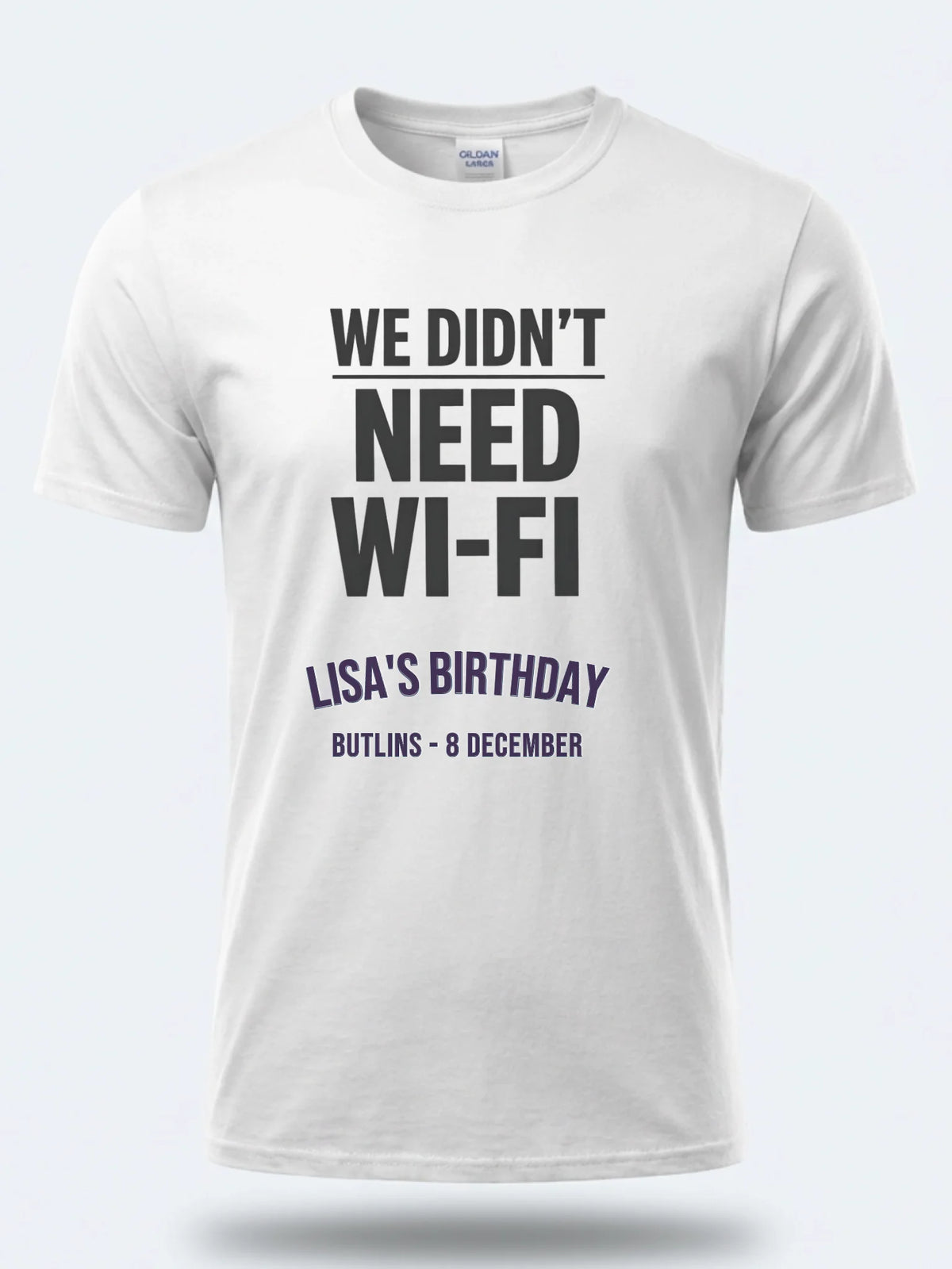 Personalised Back to 2000s Big Weekender Tee — white tee, front view