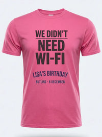 Personalised Back to 2000s Big Weekender Tee — pink tee, front view