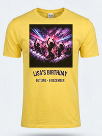 Personalised Back to 2000s Big Weekender Tee — daisy yellow tee, front view