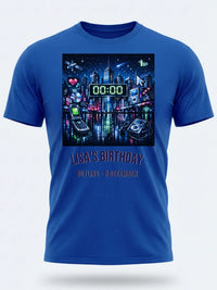 Personalised Back to 2000s Big Weekender Tee — royal blue tee, front view