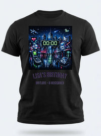 Personalised Back to 2000s Big Weekender Tee — black tee, front view