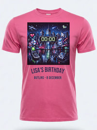 Personalised Back to 2000s Big Weekender Tee — pink tee, front view
